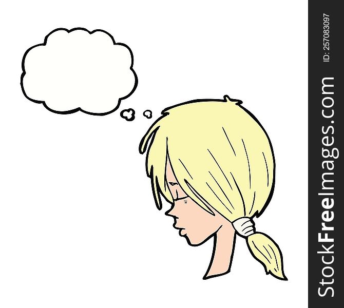 Cartoon Girl Looking Thoughtful With Thought Bubble