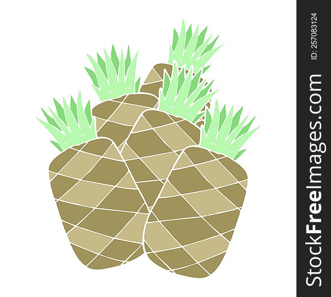 Flat Color Illustration Of A Cartoon Pineapples