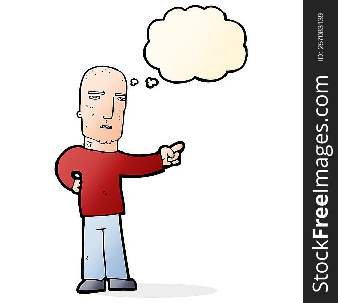 Cartoon Tough Guy Pointing With Thought Bubble