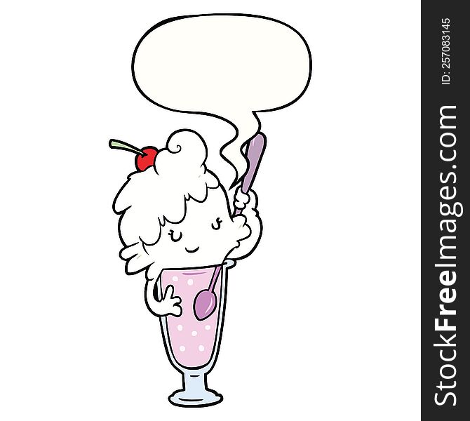 Cartoon Ice Cream Soda Girl And Speech Bubble