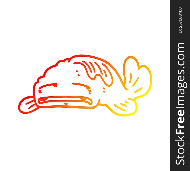 warm gradient line drawing of a cartoon sad old fish