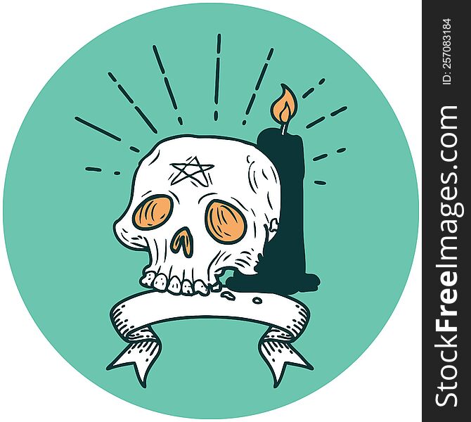 Icon Of Tattoo Style Spooky Skull And Candle