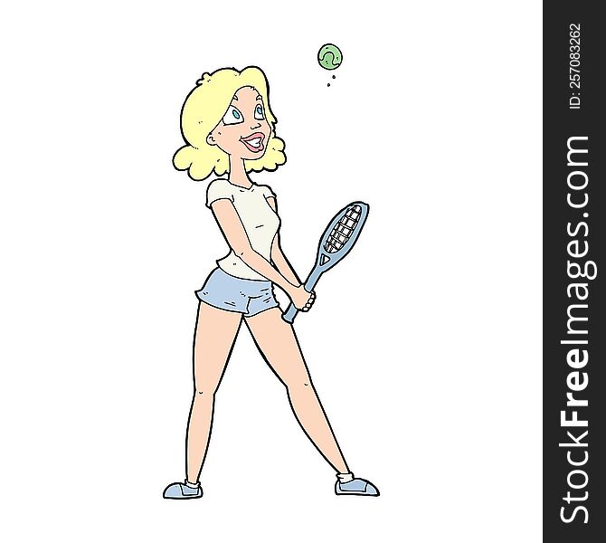 cartoon woman playing tennis