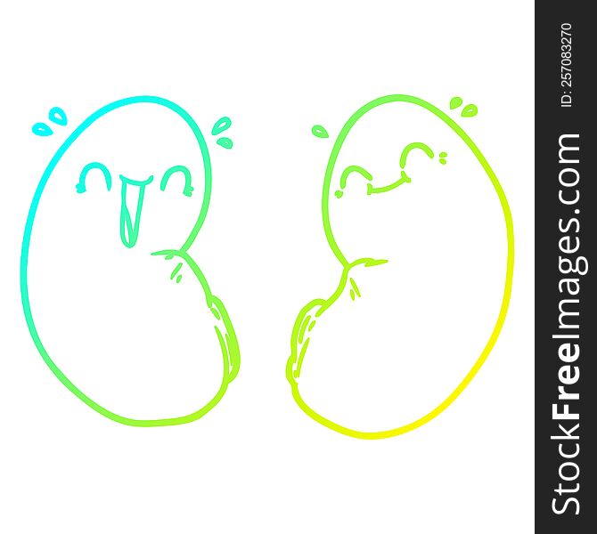cold gradient line drawing of a cartoon happy kidneys