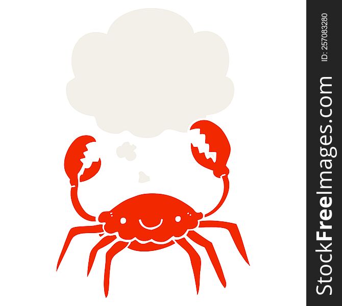cartoon crab with thought bubble in retro style