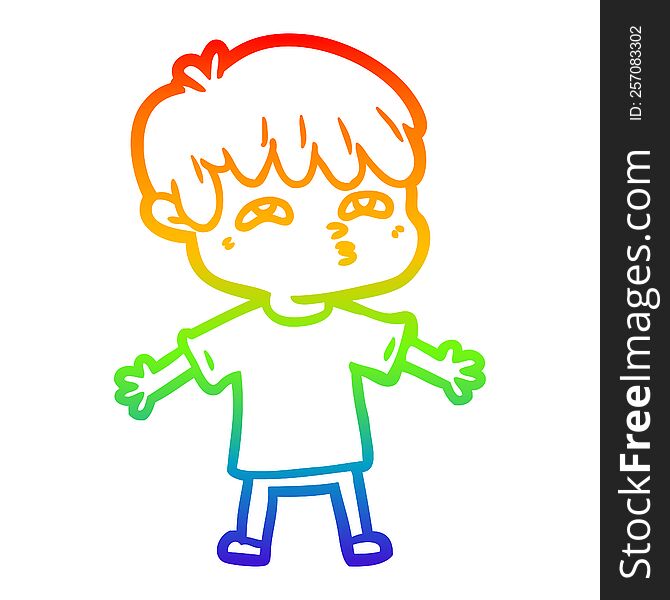 rainbow gradient line drawing of a cartoon man confused