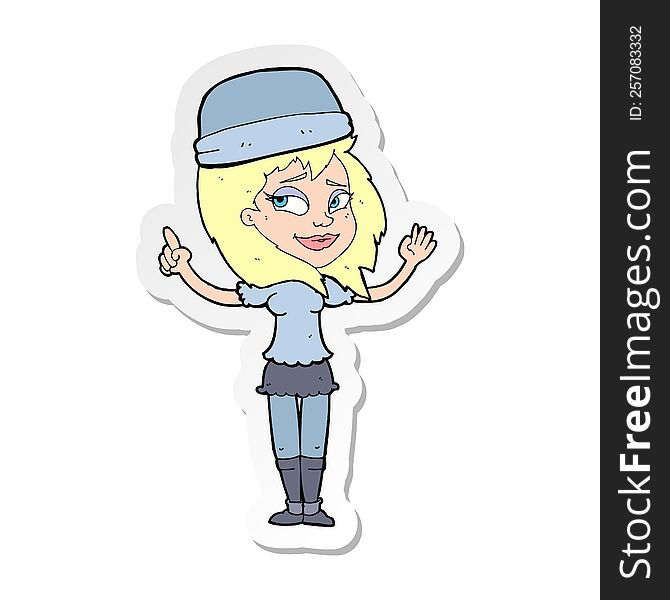 Sticker Of A Cartoon Woman In Hat