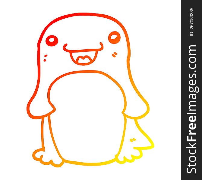 warm gradient line drawing of a cartoon penguin