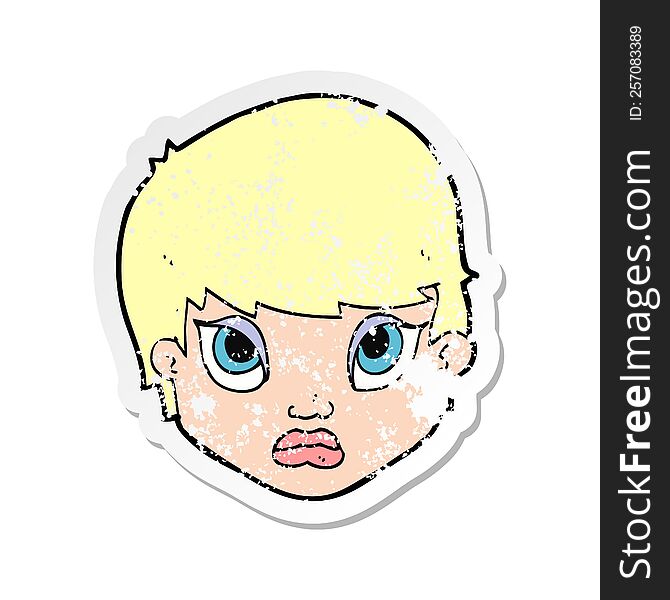 retro distressed sticker of a cartoon sulking woman