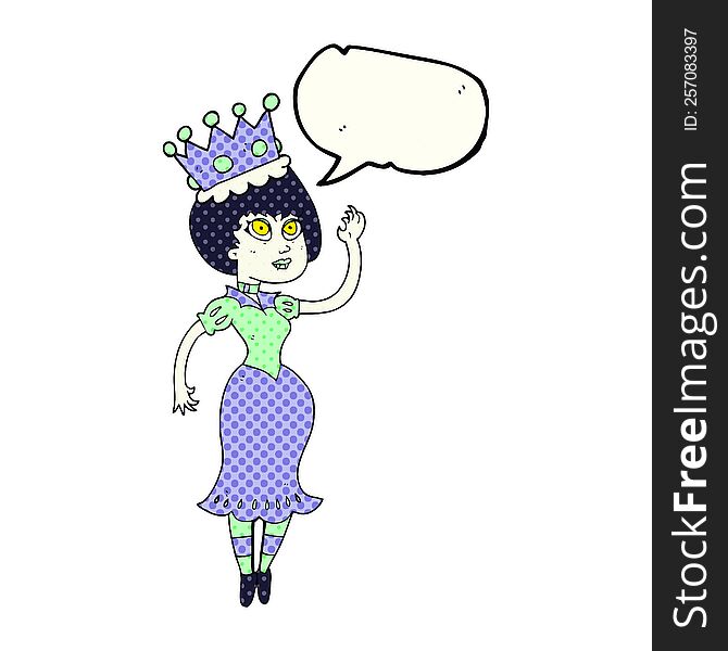 Comic Book Speech Bubble Cartoon Vampire Queen Waving