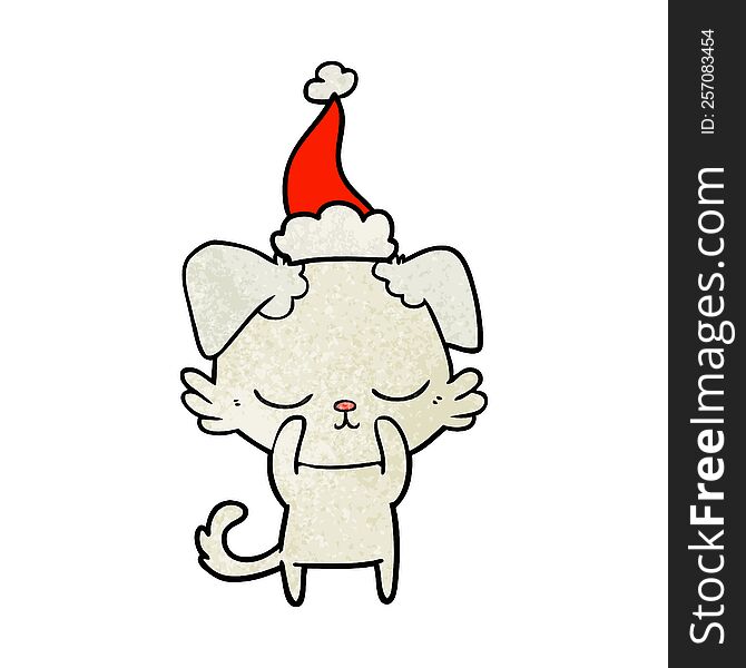 Cute Textured Cartoon Of A Dog Wearing Santa Hat