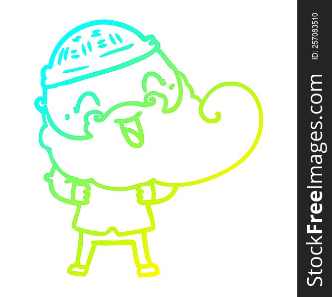 cold gradient line drawing happy man with beard and winter hat