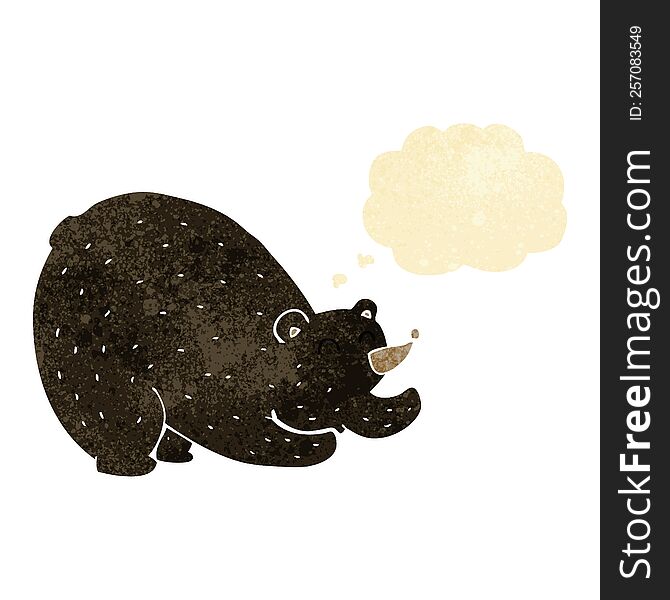 cartoon stretching black bear with thought bubble