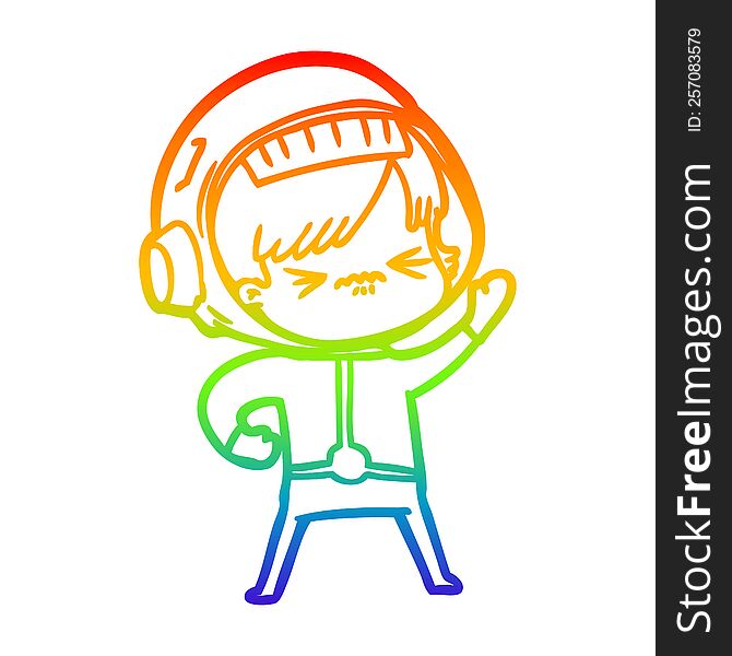 rainbow gradient line drawing of a angry cartoon space girl