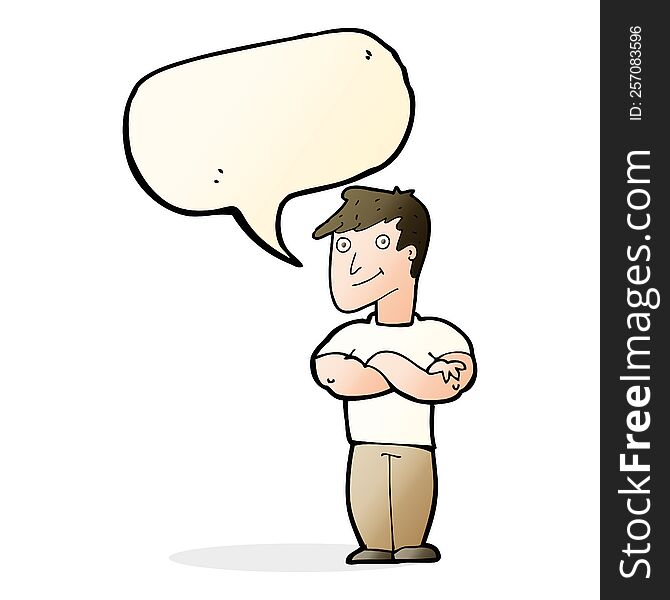 cartoon muscular man with speech bubble