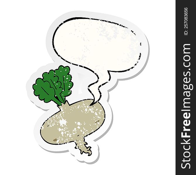 cartoon beetroot with speech bubble distressed distressed old sticker. cartoon beetroot with speech bubble distressed distressed old sticker