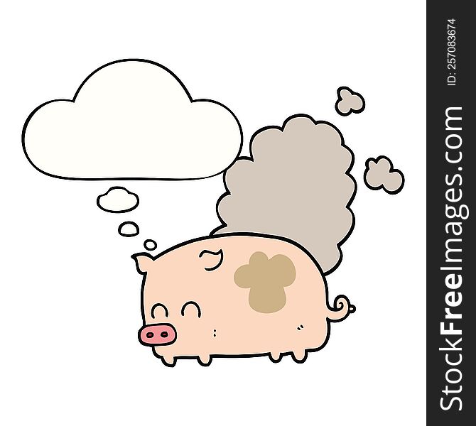 Cartoon Smelly Pig And Thought Bubble