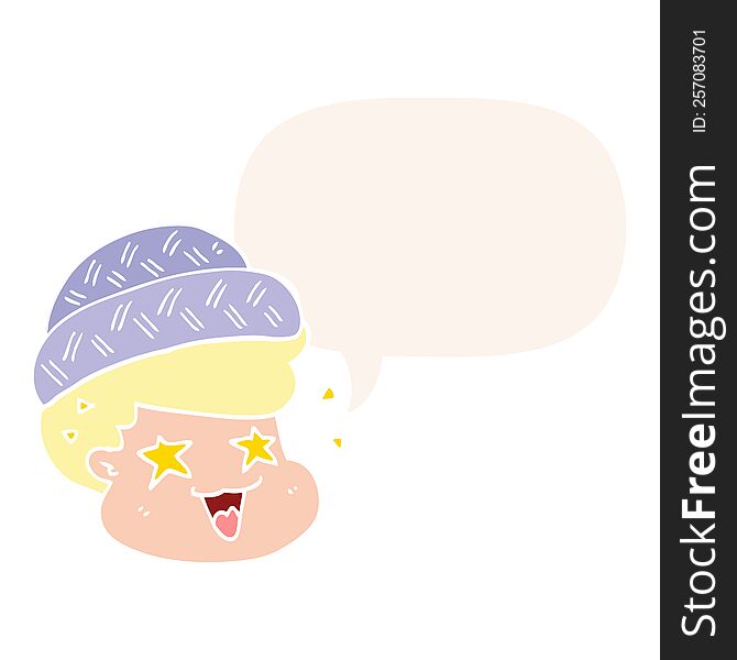 Cartoon Boy Wearing Hat And Speech Bubble In Retro Style