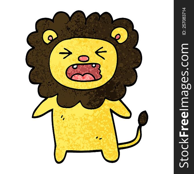 Grunge Textured Illustration Cartoon Roaring Lion