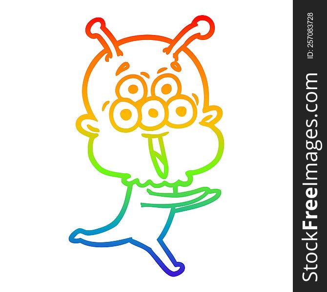 Rainbow Gradient Line Drawing Happy Cartoon Alien Running