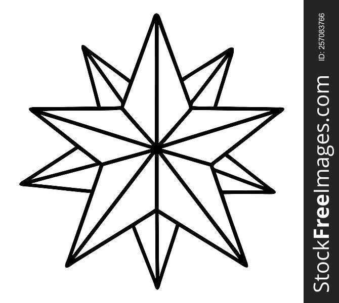 tattoo in black line style of a star. tattoo in black line style of a star