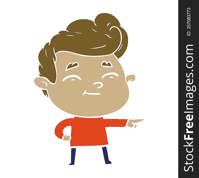 Happy Flat Color Style Cartoon Man Pointing