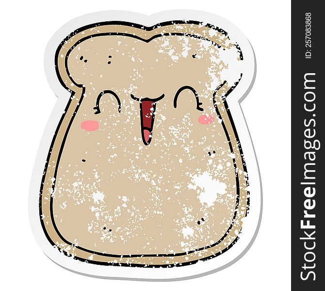distressed sticker of a cute cartoon slice of toast