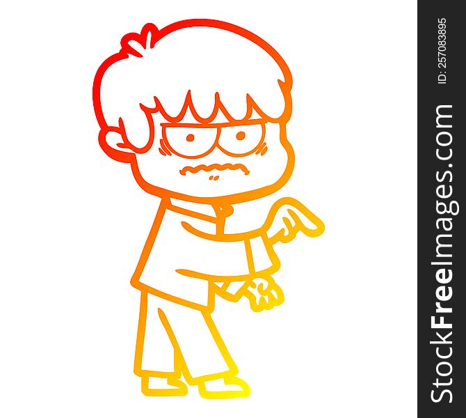Warm Gradient Line Drawing Annoyed Cartoon Boy