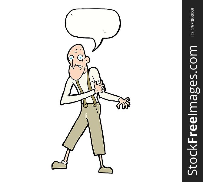 Cartoon Old Man Having Heart Attack With Speech Bubble