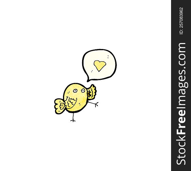 cartoon bird with love heart speech bubble