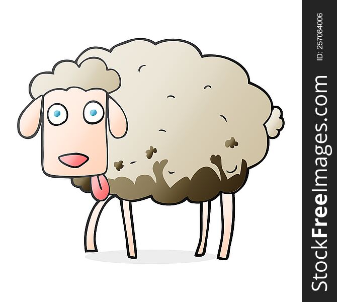 freehand drawn cartoon muddy sheep