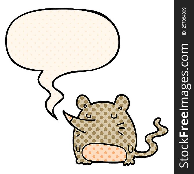 cartoon mouse with speech bubble in comic book style