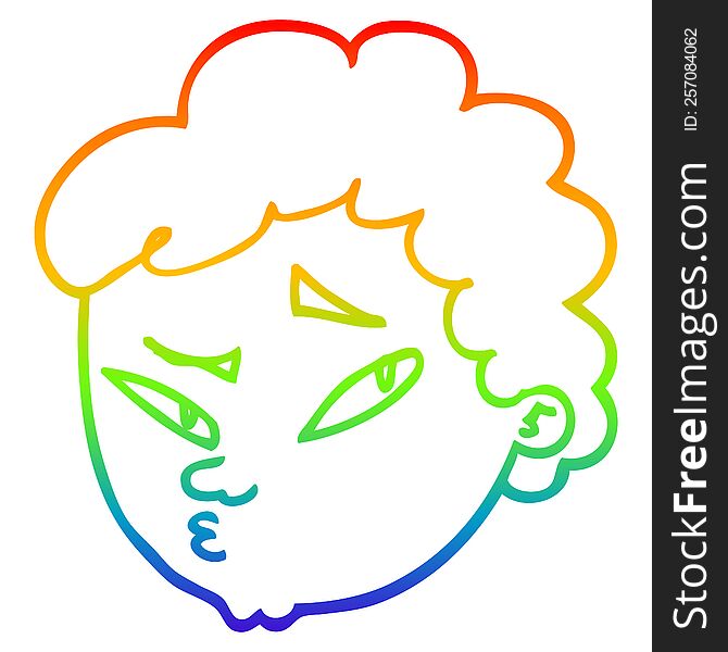 rainbow gradient line drawing of a cartoon suspicious man