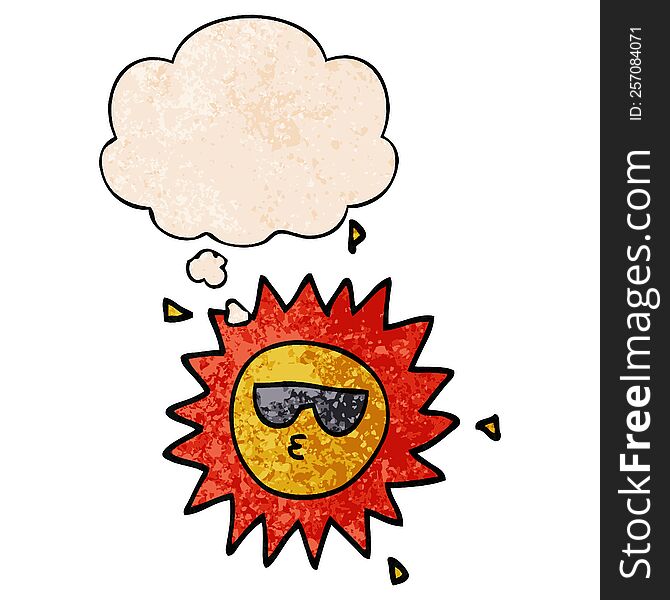 cartoon sun with thought bubble in grunge texture style. cartoon sun with thought bubble in grunge texture style