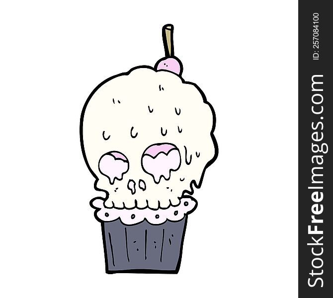 Cartoon Spooky Skull Cupcake