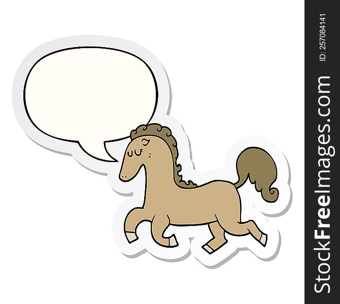Cartoon Horse Running And Speech Bubble Sticker