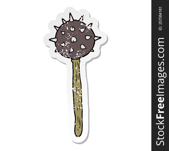 distressed sticker of a cartoon medieval mace