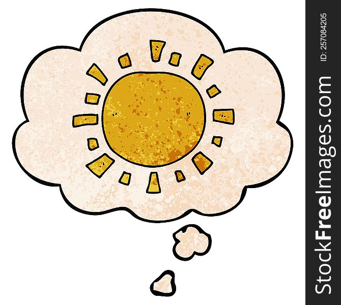 cartoon sun with thought bubble in grunge texture style. cartoon sun with thought bubble in grunge texture style