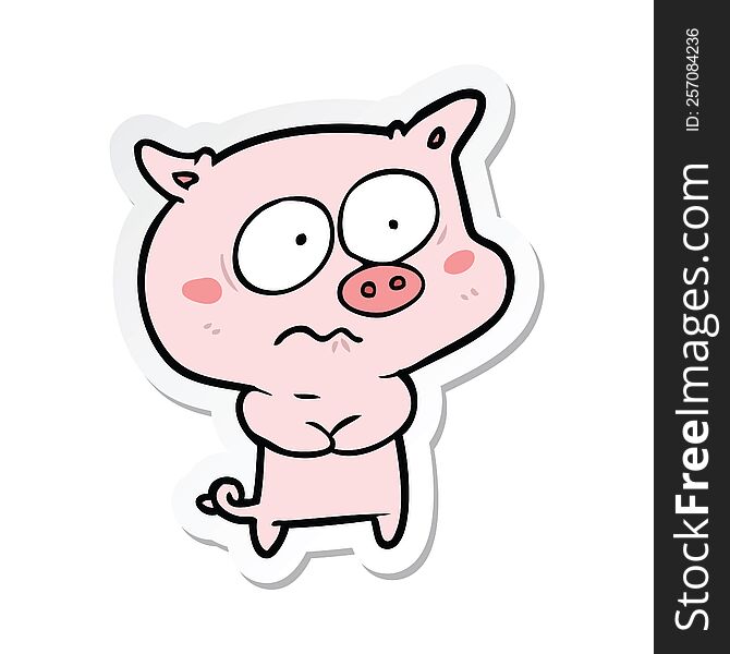 Sticker Of A Cartoon Nervous Pig