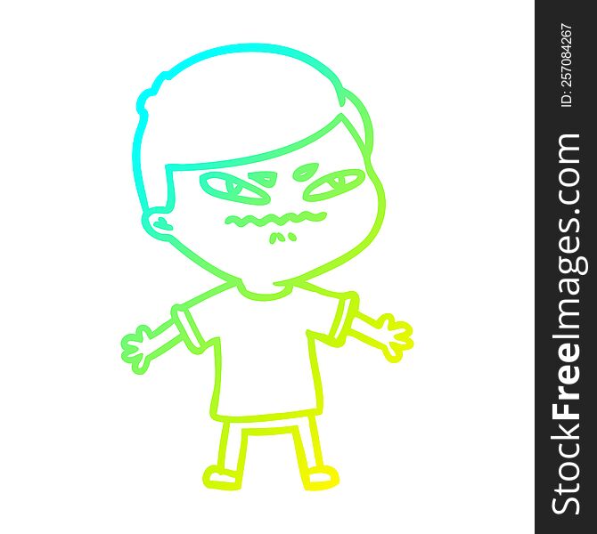 Cold Gradient Line Drawing Cartoon Exasperated Man