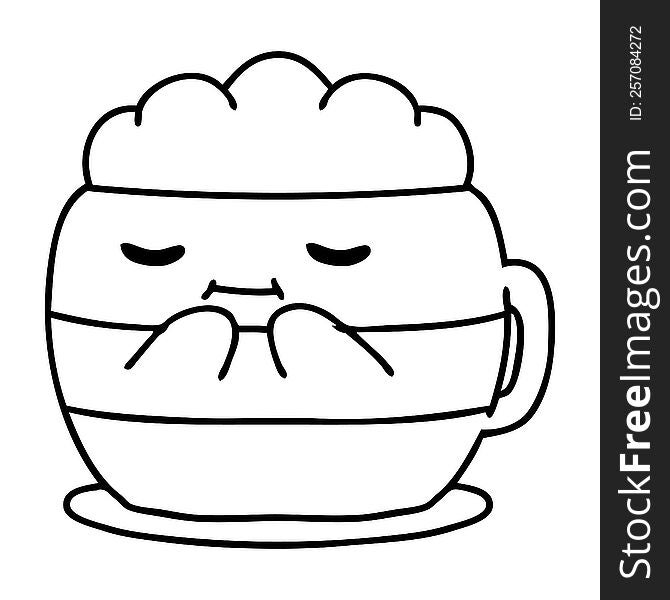 line doodle of a happy mug full of hot chocolate. line doodle of a happy mug full of hot chocolate