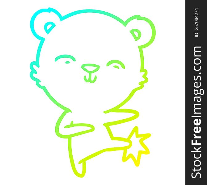 Cold Gradient Line Drawing Happy Cartoon Polar Bear Kicking