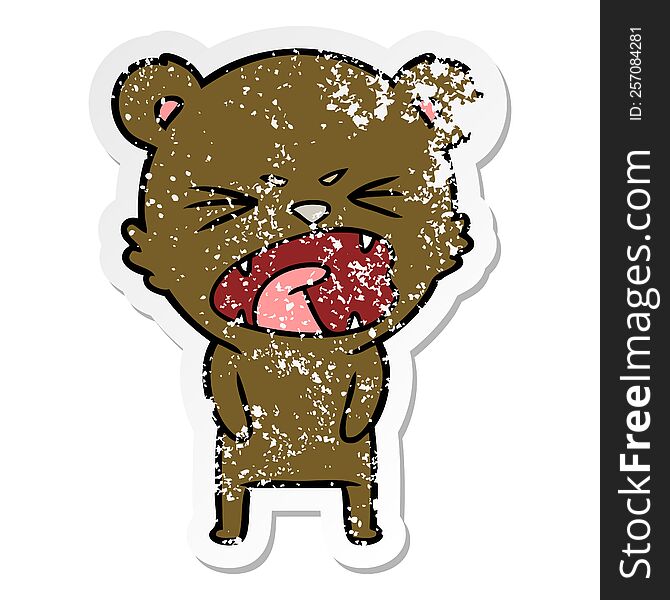 Distressed Sticker Of A Angry Cartoon Bear