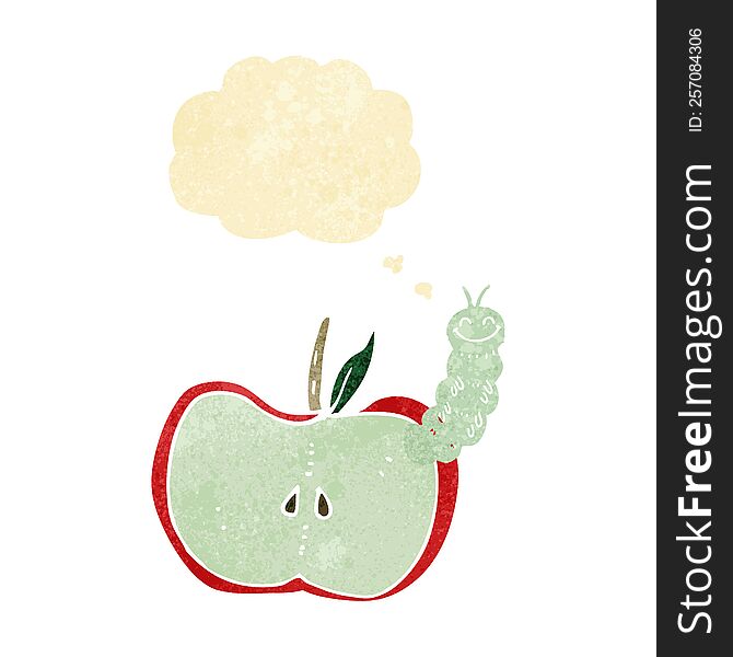 Cartoon Apple With Bug With Thought Bubble