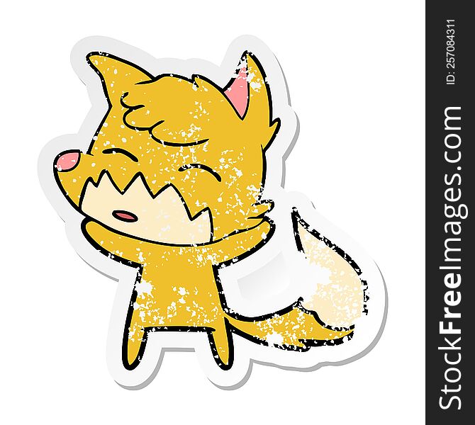 distressed sticker of a cartoon fox