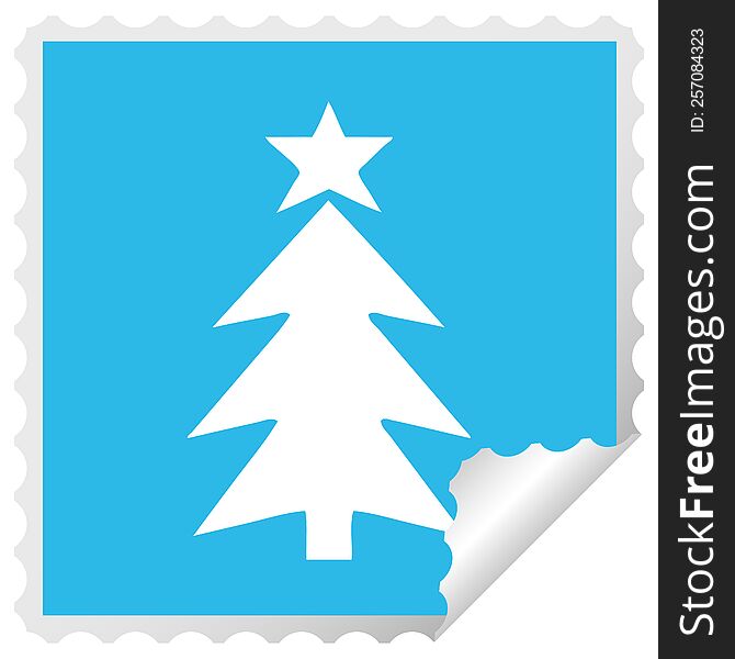 square peeling sticker cartoon of a christmas tree
