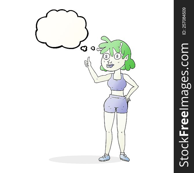 Thought Bubble Cartoon Alien Gym Girl