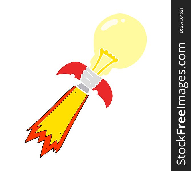 Flat Color Illustration Of A Cartoon Lightbulb Rocket Ship