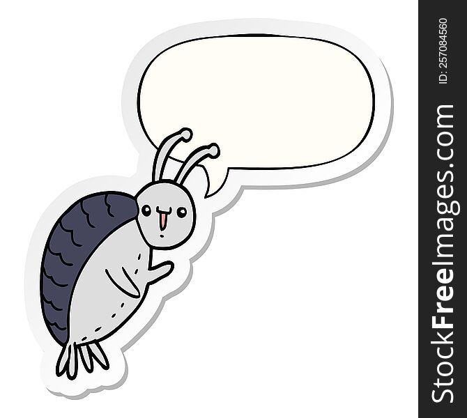 cartoon beetle with speech bubble sticker. cartoon beetle with speech bubble sticker