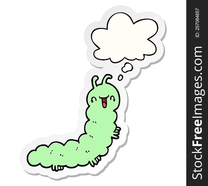 Cartoon Caterpillar And Thought Bubble As A Printed Sticker